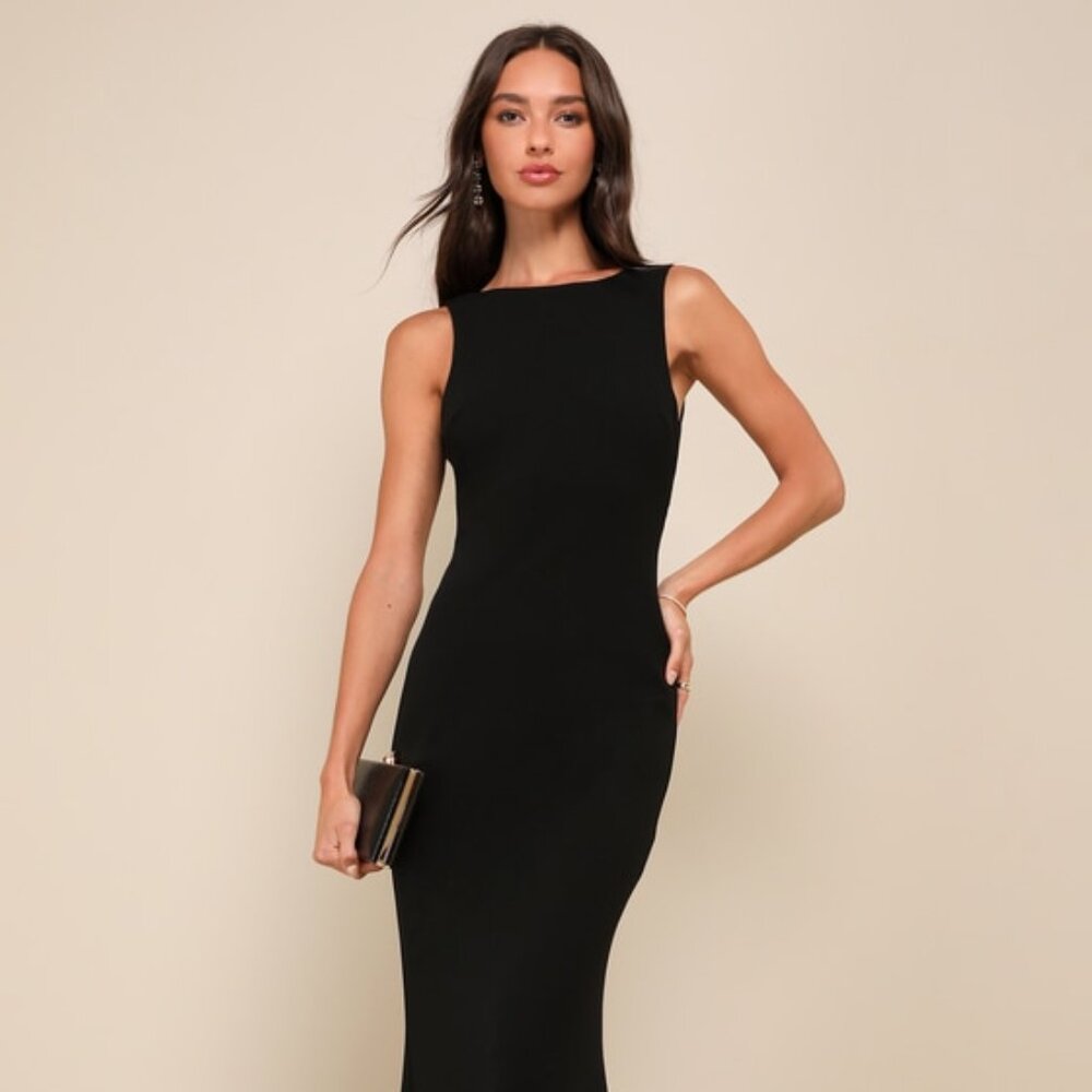 Lulus Love In Your Eyes Black Knotted Mermaid Maxi Dress - Size XL